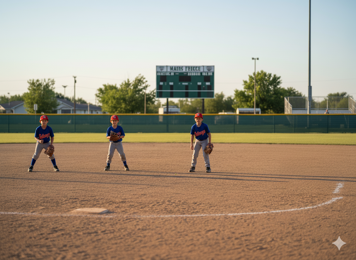 Youth player fielding a ground ball during infield practice